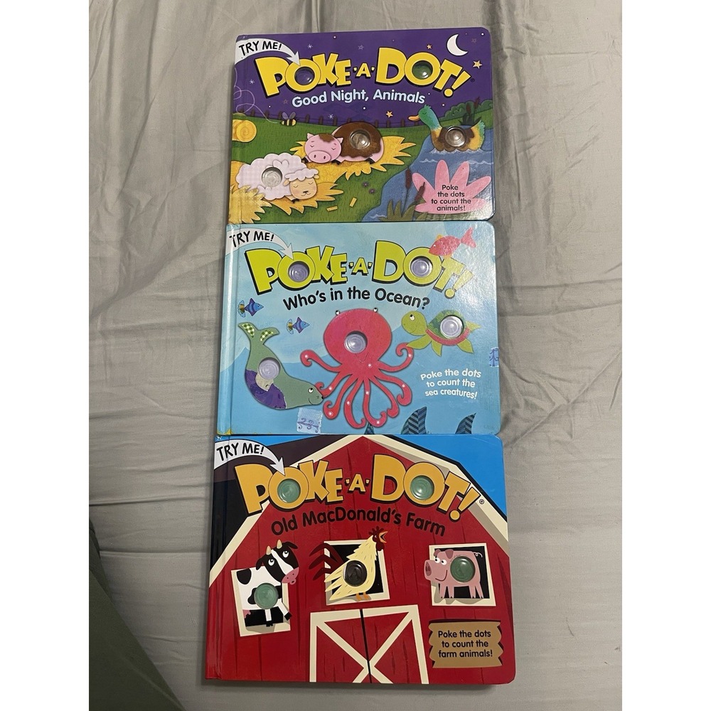 Lot Of 3 Melissa And Doug Poke-A-Dot Books Old McDonald Ocean Good Night Animals